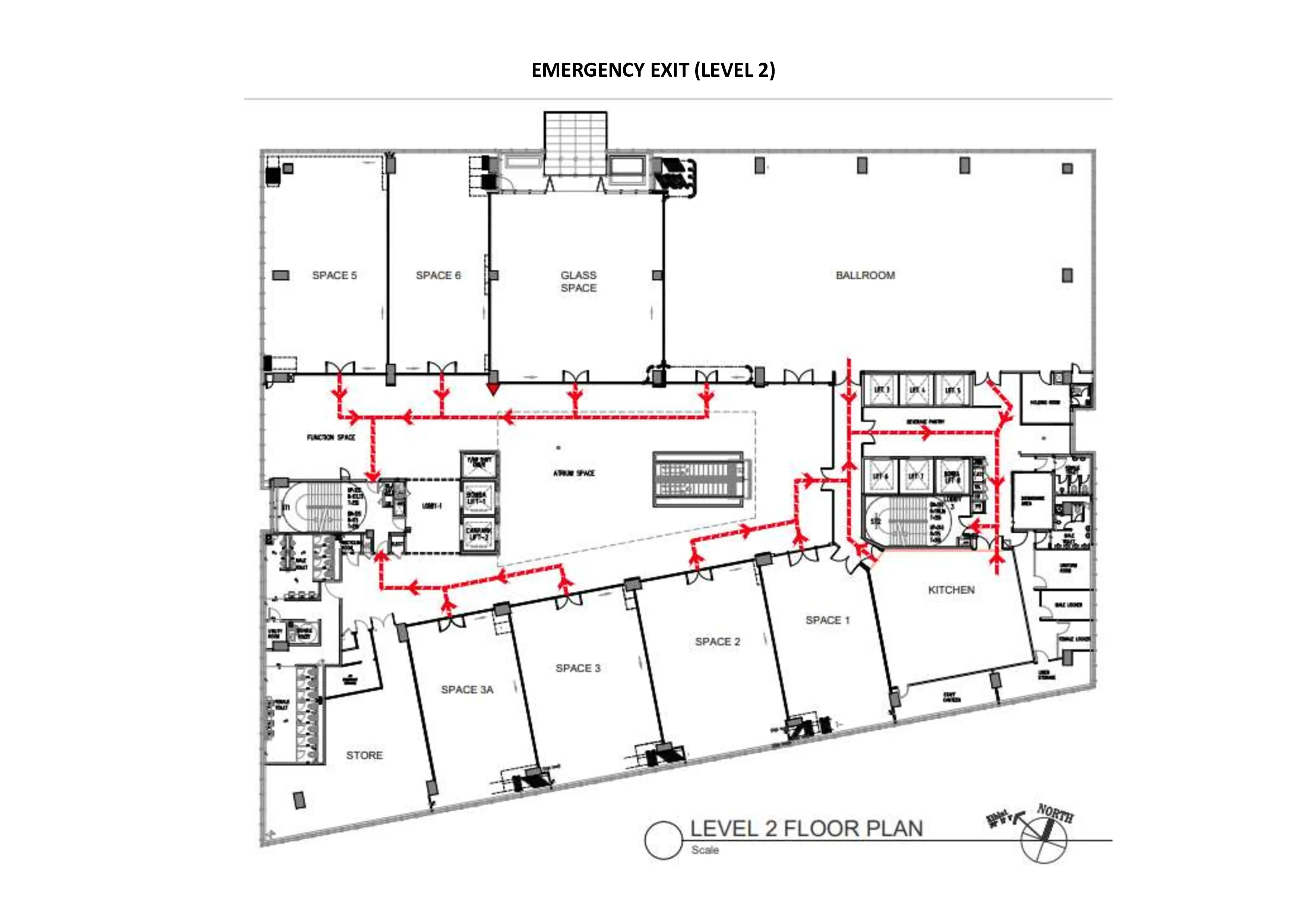 Emergency exit routes diagram for Level 2 at the Family Day event